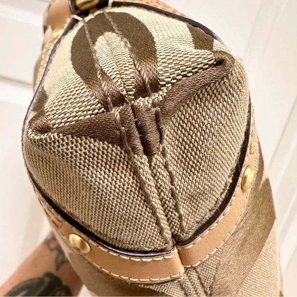 Coach Carly Signature Jacquard Leather Trim Large Hobo Shoulder Bag Y2K - Picture 8 of 14